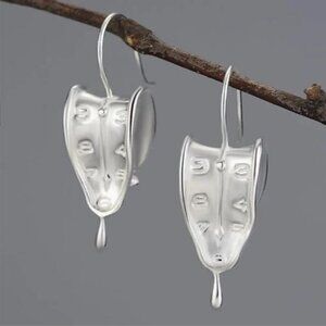 NEW Avant Garde Silver Plated Melting Clock Watch Face Drop Earrings